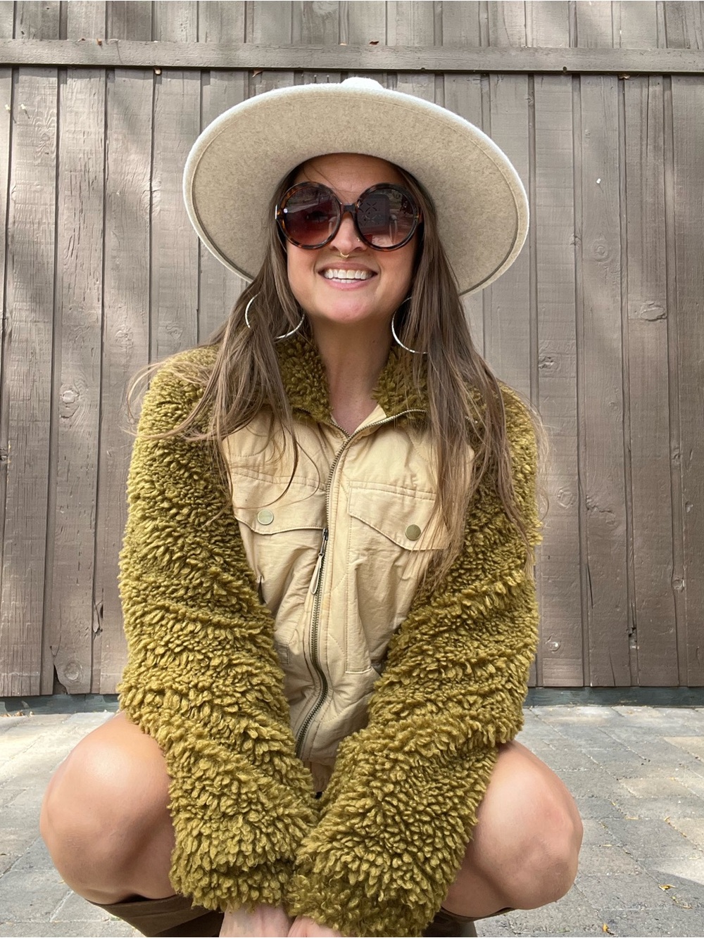 Universal Thread Olive Green Teddy Jacket with Cream Quilted Front - Picture 2 of 6